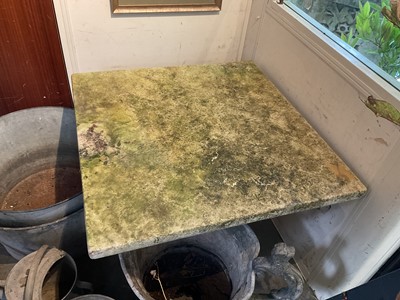 Lot 1938 - Antique marble topped garden table on cast iron tripod base, 84cm x 86cm x 64cm high