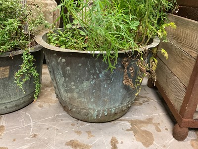 Lot 1939 - Antique riveted copper with flared rim, 53.5cm diameter x 37cm high