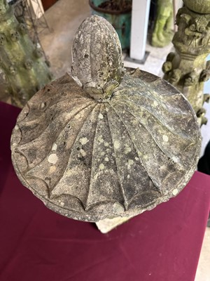Lot 1941 - Antique Coade stone urn, the foliate knop above a domed cover and fluted body, circular socle and square base, approximately 60cm high