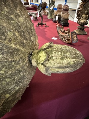 Lot 1941 - Antique Coade stone urn, the foliate knop above a domed cover and fluted body, circular socle and square base, approximately 60cm high