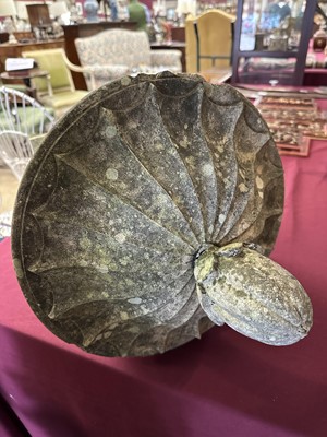 Lot 1941 - Antique Coade stone urn, the foliate knop above a domed cover and fluted body, circular socle and square base, approximately 60cm high