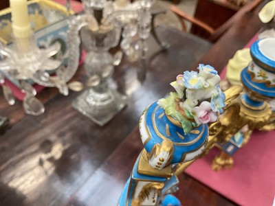 Lot 804 - 19th century French porcelain clock and garniture in the style of Sèvres.