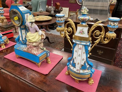 Lot 804 - 19th century French porcelain clock and garniture in the style of Sèvres.