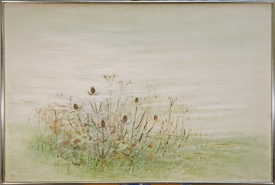 Lot 1075 - *Elinor Bellingham-Smith (1906-1988) oil on canvas -Teazels against a wintry sky, signed, 91cm x 136cm, framed