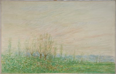 Lot 1077 - *Elinor Bellingham-Smith (1906-1988) oil on canvas - Pollarded trees and Poppies, signed, 91 x 142cm