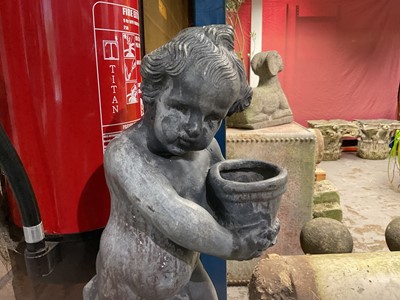 Lot 1945 - Antique lead garden figure depicting a boy holding a pot, 49cm high