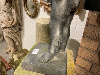 Lot 1945 - Antique lead garden figure depicting a boy holding a pot, 49cm high