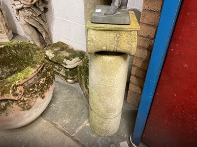 Lot 1946 - Antique stone classical column with ionic style capital, on square bases, 155cm high