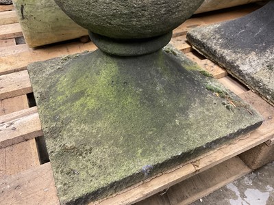Lot 1948 - Pair of reconstituted garden balls on flared square bases, 35.5cm square x 38cm high