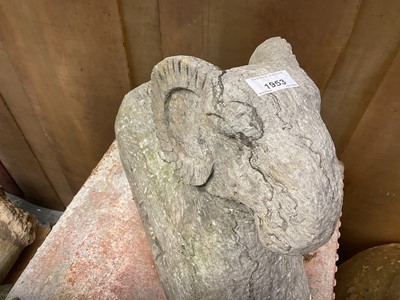 Lot 1953 - Garden sculpture of a ram, on rectangular base, 42cm wide x 21cm deep x 44cm high