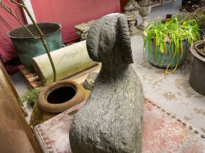 Lot 1953 - Garden sculpture of a ram, on rectangular base, 42cm wide x 21cm deep x 44cm high
