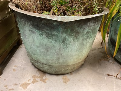 Lot 1955 - Antique riveted copper with flared rim, 69cm diameter x 47.5cm high