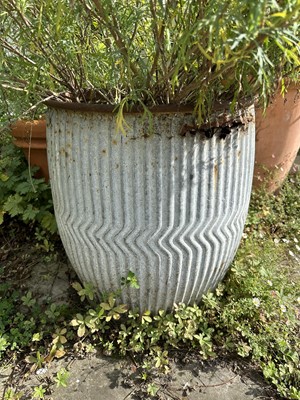 Lot 1956 - Two galvanised planters with ribbed bodies, both 53cm high