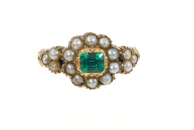 Lot 555 - Regency green stone and seed pearl cluster ring