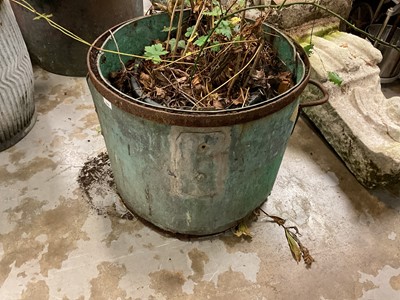 Lot 1959 - Antique copper and iron planter, straight sided with twin iron handles, 57cm diameter x 47cm high