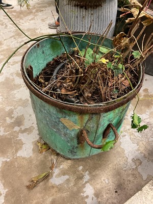 Lot 1959 - Antique copper and iron planter, straight sided with twin iron handles, 57cm diameter x 47cm high