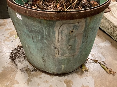 Lot 1959 - Antique copper and iron planter, straight sided with twin iron handles, 57cm diameter x 47cm high