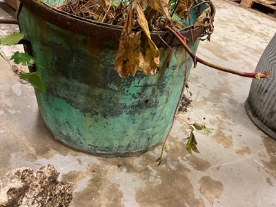 Lot 1959 - Antique copper and iron planter, straight sided with twin iron handles, 57cm diameter x 47cm high
