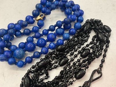 Lot 964 - Lapis lazuli graduated bead necklace with a gold clasp and a Victorian 'jet' necklace (2)