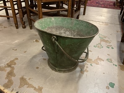 Lot 1964 - 19th century green toleware fireside bucket with swing handle