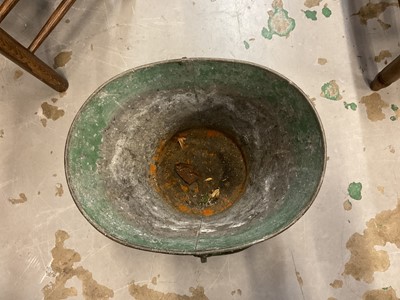 Lot 1964 - 19th century green toleware fireside bucket with swing handle
