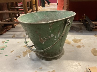 Lot 1964 - 19th century green toleware fireside bucket with swing handle