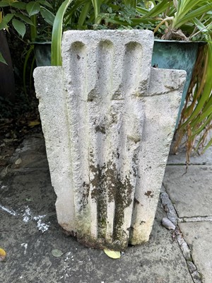 Lot 1966 - Antique carved stone corbel with central fluted panel, 57cm high x 33cm wide, together with another stone fragment (2)