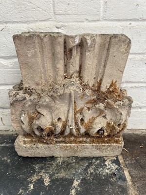 Lot 1966 - Antique carved stone corbel with central fluted panel, 57cm high x 33cm wide, together with another stone fragment (2)