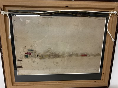 Lot 1881 - 18th century hand-coloured engraving of the Thames, pierced and with applied coloured windows illuminating the picture from behind, image 21 x 37cm, in period glazed frame