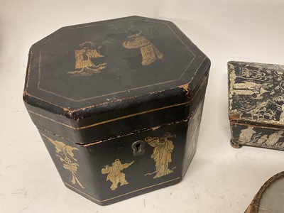 Lot 1885 - Collection of various boxes, the largest a canted Chinese lacquer tea caddy, 16cm wide. (7)