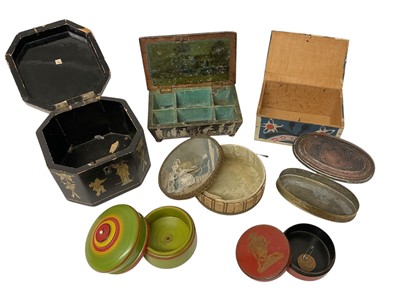 Lot 1885 - Collection of various boxes, the largest a canted Chinese lacquer tea caddy, 16cm wide. (7)