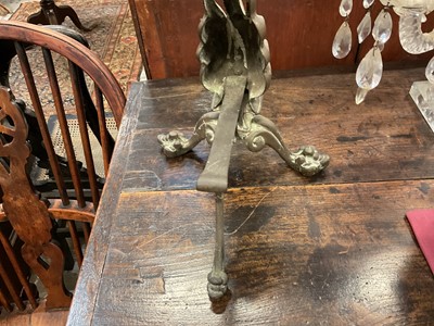 Lot 1886 - Pair of 19th century brass fire dogs, with boss terminals, 37cm high