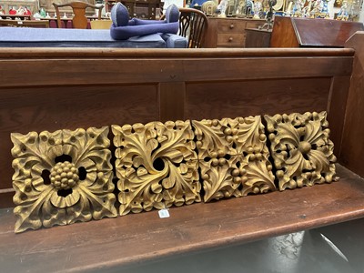 Lot 1892 - Set of four Victorian carved and gilded pine roof bosses, 30cm wide