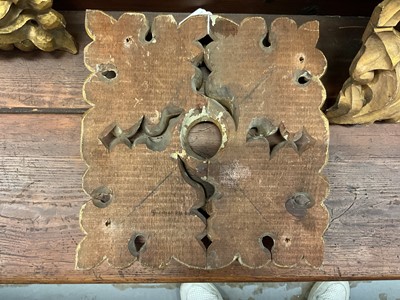 Lot 1892 - Set of four Victorian carved and gilded pine roof bosses, 30cm wide