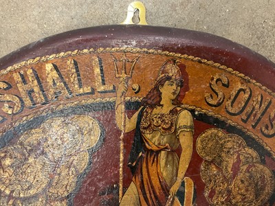 Lot 1893 - Early 20th century advertising plaque, emblazoned with printed emblem for the engineering firm Marshall Sons & Co of Gainsborough, manufactures of traction engines, 46cm wide