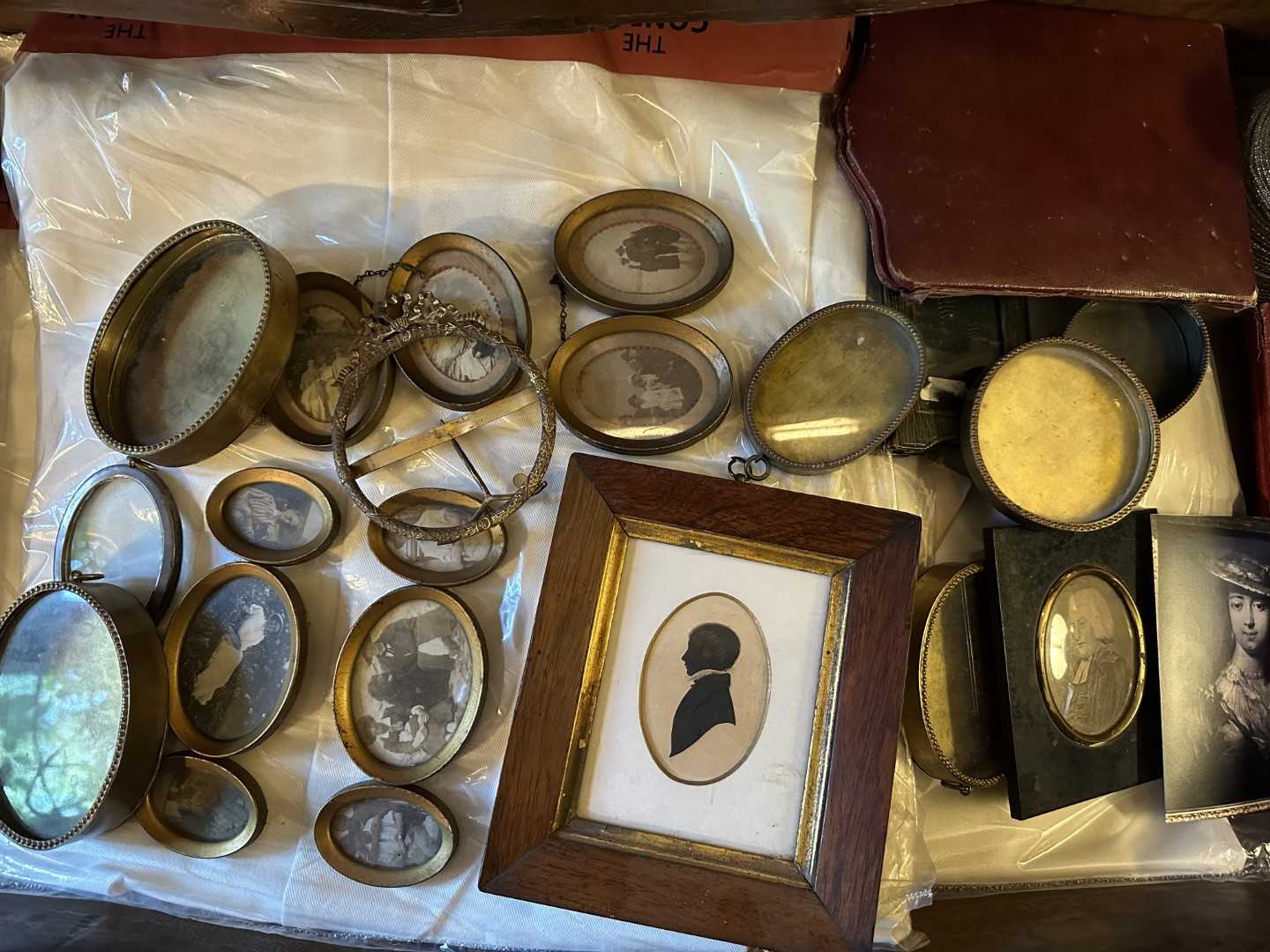Lot 1895 - Collection of 19th century portrait miniatures, gilt metal frames and related items