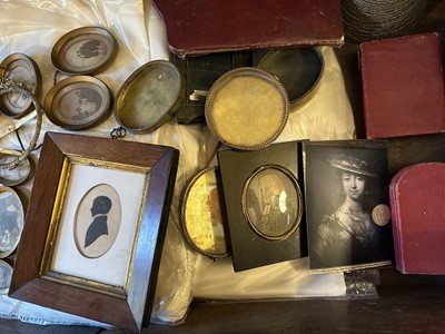 Lot 1895 - Collection of 19th century portrait miniatures, gilt metal frames and related items