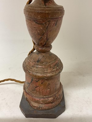 Lot 1896 - Antique marbled wooden table lamp, 38cm high and shade