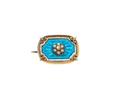 Lot 597 - Antique diamond, pearl and enamel brooch