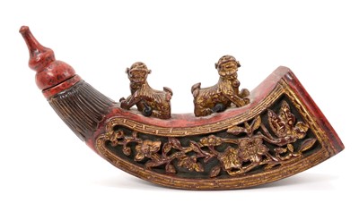 Lot 998 - Chinese carved and lacquered powder flask and stopper