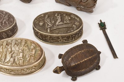 Lot 997 - Tibetan turtle shaped clasp, and various white metal boxes