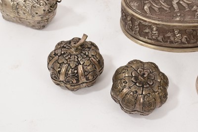 Lot 997 - Tibetan turtle shaped clasp, and various white metal boxes