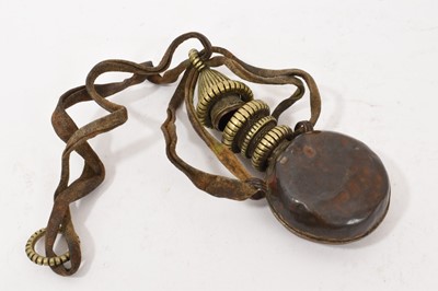 Lot 993 - Tibetan copper and brass snuff bottle, a small figure and a stem cup