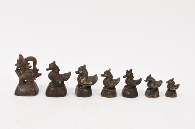 Lot 990 - Seven Chinese bronze bird shaped opium weights