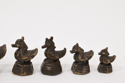 Lot 990 - Seven Chinese bronze bird shaped opium weights