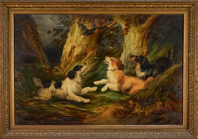 Lot 976 - Manner of Richard Ansdell (1815-1885) oil on canvas - Gun Dogs Flushing Duck, 61cm x 92cm, in gilt frame