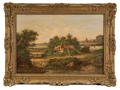 Lot 1094 - Attributed to Walter Heath Williams oil on canvas - Extensive Landscape with a windmill, initialled WW