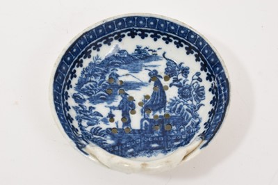 Lot 288 - Worcester blue printed Fisherman pattern egg drainer, circa 1770