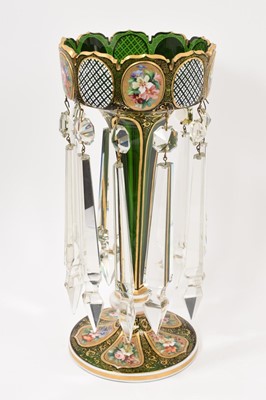 Lot 44 - 19th century Bohemian green tinted overlay glass table lustre