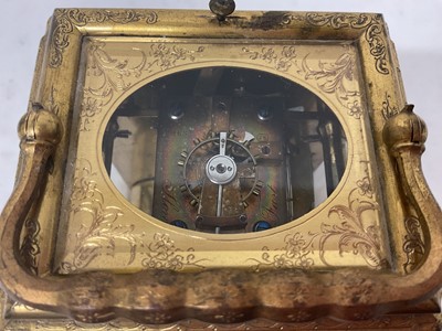 Lot 802 - 19th century gilt brass cased striking carriage clock with engraved decoration